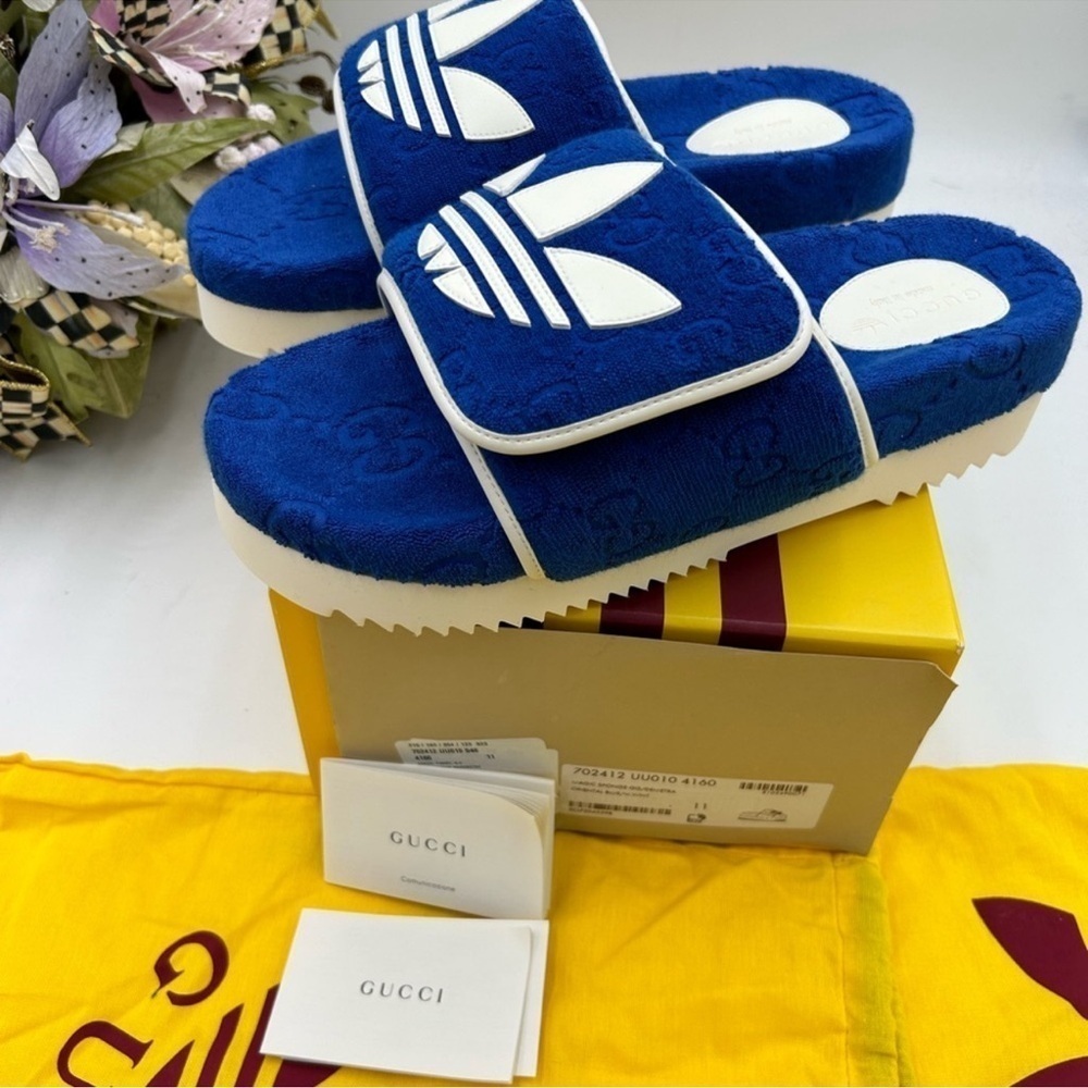 Men’s Gucci X Adidas GG monogram sandals size 11 made in Italy - Picture 4 of 8